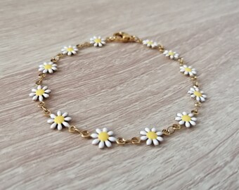 Daisy bracelet - White daisy bracelet - Stainless steel jewelry - Everyday jewelry - Custom jewelry