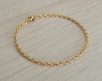 Pulsera o tobillera de acero inoxidable dorado - Pulsera de capas de acero inoxidable con eslabones texturizados - Joyas para combinar - Joyas para el día a día - Joyas personalizadas