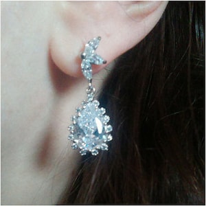 Kristall und Silber Braut Ohrringe - Teardrop Ohrringe - Hochzeitsohrringe - Brautjungfern Ohrringe Geschenk - Cubic Kristallohrringe