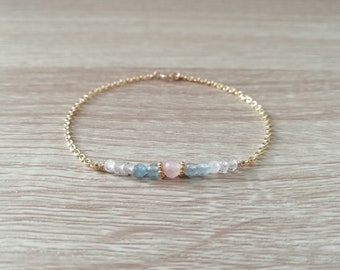 Fertility bracelet - Moonstone rose quartz and aquamarine bracelet - 14k gold filled and gemstones bracelet - Layered bracelet Custom