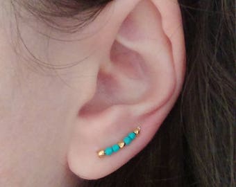 Gold and turquoise ear cuff earrings - Ear climber - Turquoise earrings - Boho earrings - Bridal earrings - Bridesmaids earrings gift