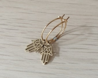 Gold stainless steel Hamsa hand earrings - Hoop earrings - Boho earrings - Stainless steel earrings - Gift - Everyday jewelry