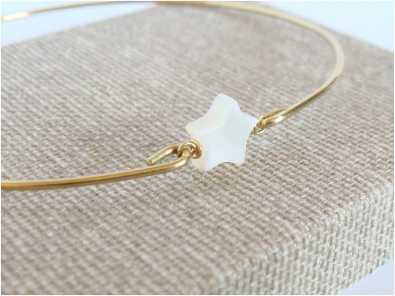 Mother of pearl star and gold bangle Bridal bracelet Bridesmaid gift Freshwater star bracelet Everyday jewelry Custom jewelry image 1