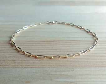 Delicada pulsera bañada en oro de 14k - Pulsera de capas bañada en oro con eslabones rectangulares - Joyas para combinar - Joyas para el día a día - Joyas personalizadas