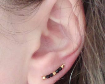 Gold and black ear cuff earrings - Ear climber - Black earrings - Boho earrings - Bridal earrings - Bridesmaids earrings gift