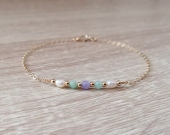 Dainty 14k gold filled and gemstones bracelet - Gold filled layered bracelet - Layering jewelry - Custom jewelry