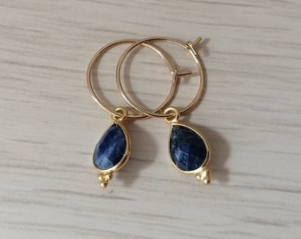 Gold stainless steel and lapis lazuli hoop earrings - Boho earrings - Gemstone earrings - Stainless steel earrings - Gift - Everyday jewelry