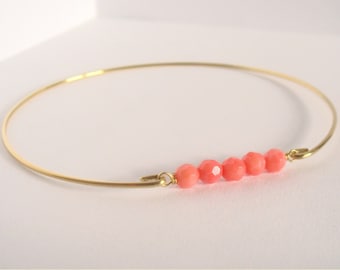 Natural coral beads bangle - Coral beads bracelet - Gemstone bangle - Yoga jewelry - Base Chakra - Custom jewelry