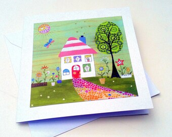 Greeting card, House warming card,  Birthday card, Blank card with 'Crazy Paving' illustration