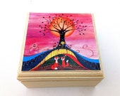 Fox trinket box, Folk style small jewellery box, Children 39 s personalised trinket box, Small jewellery box with 39 Fox Den 39 design print.