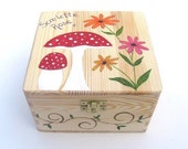 Large memory box, Children 39 s personalised keepsake box, Hand-painted wooden trinket box with funky toadstools and flower design
