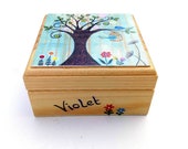 Trinket box, Children 39 s wooden trinket box, Small jewellery box with whimsical tree and birdcage printed design. Free personalisation.