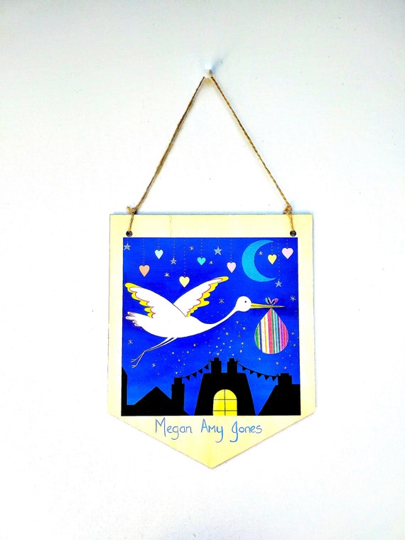 Stork Wall Hanging New Baby Wall Hanging New Baby Gift Etsy