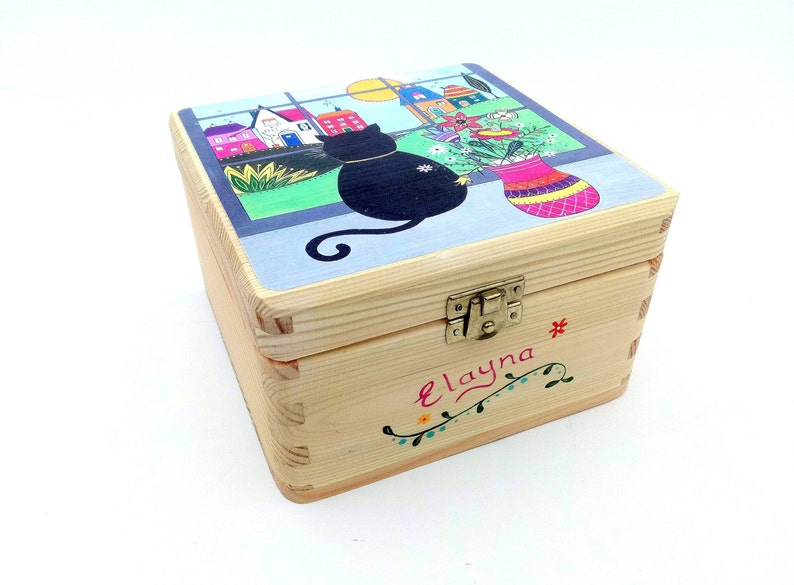 Black Cat print memory box Personalised cat keepsake box Etsy