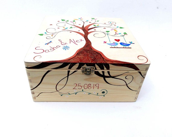 Large Wedding Memory Box With Tree Of Life And Love Birds Etsy