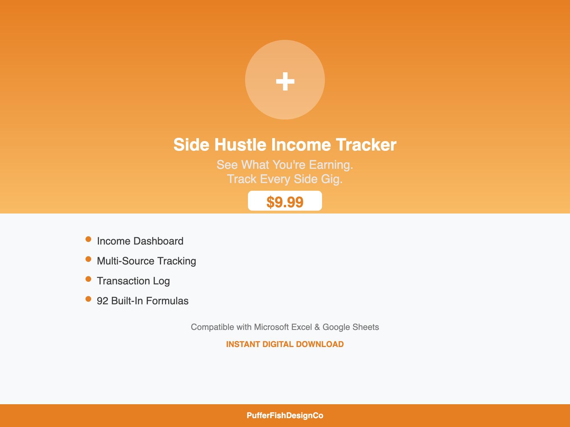 Side Hustle Income Tracker Spreadsheet, Freelance Gig Revenue Log Excel ...