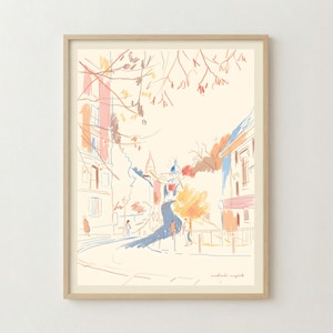 Paris Place Dalida Montmartre Autumn | Oil Pastel Style Art Print | Digital Download