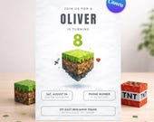 Editable Pixel Gamer Birthday Invitation, Canva Invite, Digital Block Birthday Template