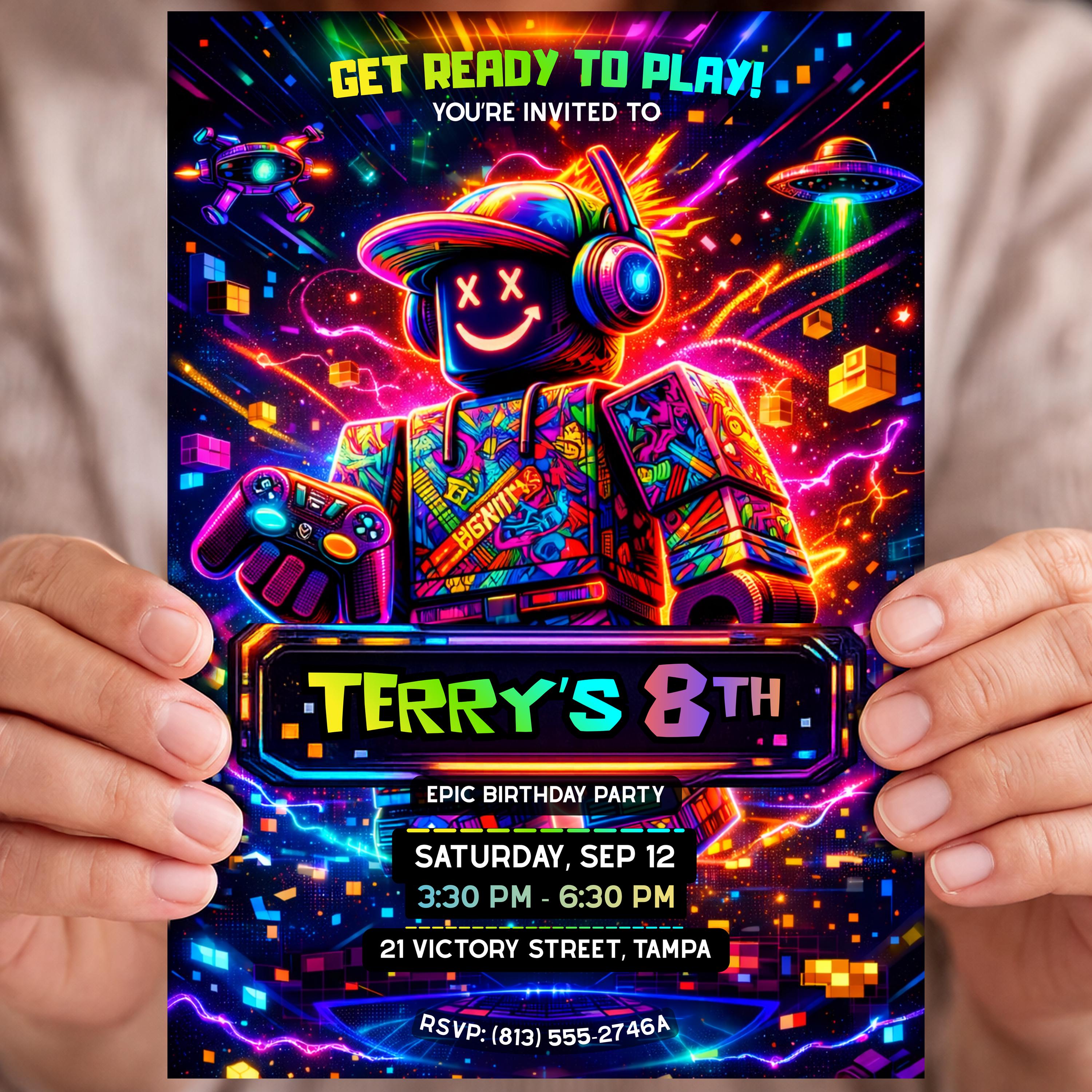 Roblox Birthday Invitation, Canva Editable Template, Digital Download ...