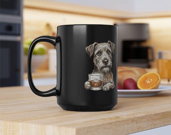 Schnauzer with Coffee Mug | Black Mug