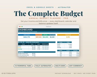 Automated Budget Planner Spreadsheet, Excel/Google Sheets, Couples & Family Tracker (Digital Download)