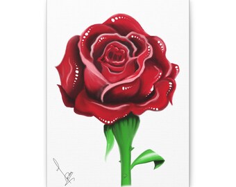 Red Rose Illustration Matte Canvas | Stretched Canvas Wall Art | handmade