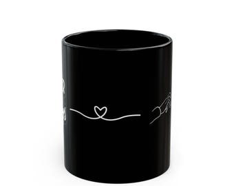 Continuous Line Heart and Holding Hands Mug | Black Ceramic