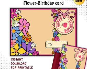 Colorful Floral Birthday Card: Illustrated, Printable Greeting (JPG Download)