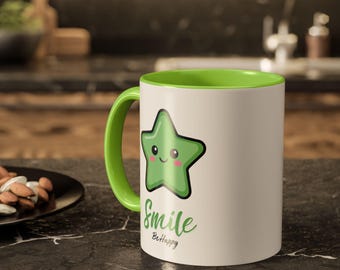 Kawaii Green Star "Smile Be Happy" Mug