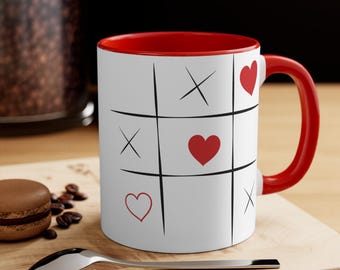 Tic Tac Toe Hearts Mug | Valentine Heart Game Ceramic Mug