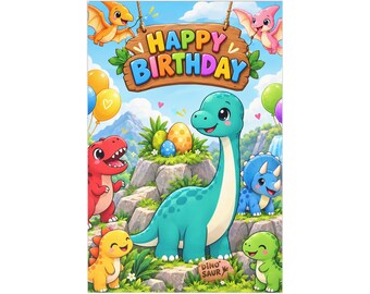 Happy Birthday Cute Dinosaur Postcards | 7 pcs