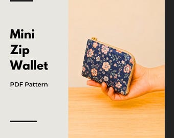 Mini portafoglio con cerniera, modello PDF, piccolo astuccio con cerniera, modello di cucito, portamonete con cerniera a L, tutorial, download immediato, modello di portafoglio fai da te