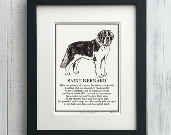 Saint Bernard Dog Print Illustrated Poem