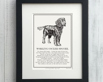 Working Cocker Spaniel Print Illustrated Poem
