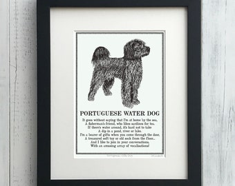 Portuguese Water Dog Print: Personalised Illustrated Dog Art Poem