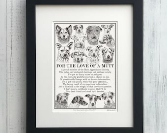 Mutt, Mongrel & Mixed Breed Dog Print Illustrated Poem