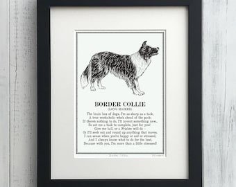 Border Collie Print: Long or Short Hair Personalised Illustrated Dog Art Poem