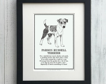 Parson Russell Terrier Print: Personalised Illustrated Poem Dog Art