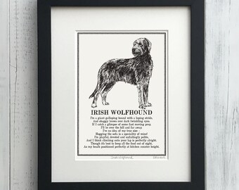 Irish Wolfhound Print: Personalised Illustrated Dog Art Poem