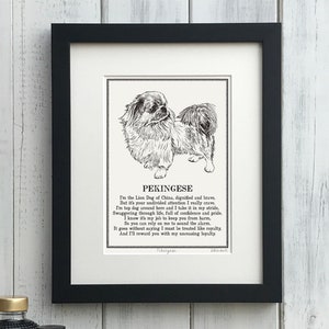 Pekingese Print: Personalised Dog Illustration & Poem Art