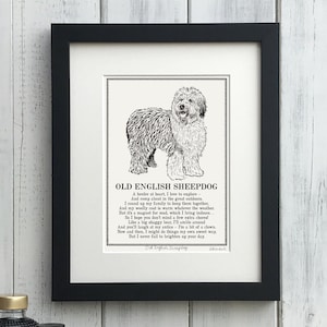 Old English Sheepdog Print: Personalised Dog Illustration & Poem Art