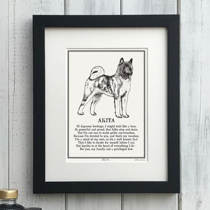 Akita Print: Personalised Dog Illustration & Poem Art