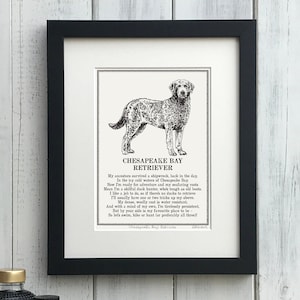 Chesapeake Bay Retriever Print Illustrated Poem, Dog Owner Gift, Personalised Print.