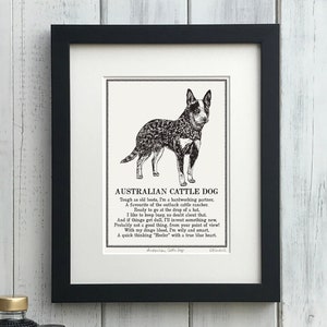 Australian Cattle Dog (Heeler) Print: Personalised Dog Illustration & Poem Art