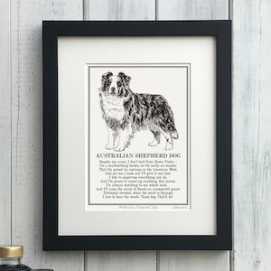 Australian Shepherd Dog Print: Personalised Illustrated Poem