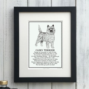 Cairn Terrier Print Illustrated Poem, Dog Owner Gift, Personalised Dog Illustration Print, Cairn Terrier Art.