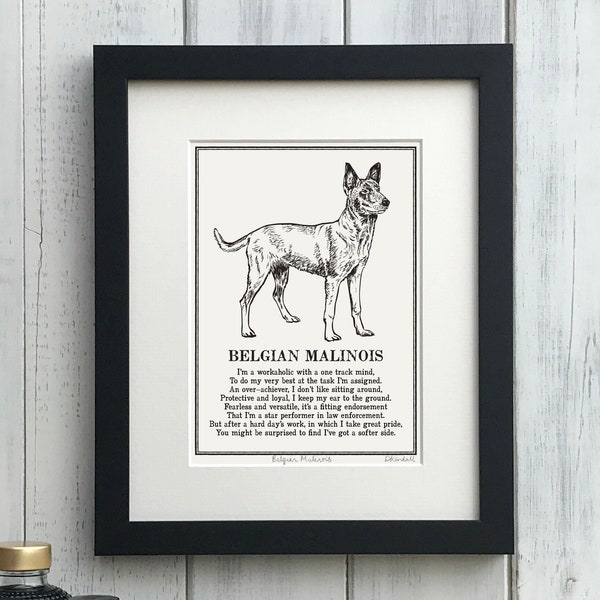 Belgian Malinois Print: Personalised Illustrated Dog Art Poem
