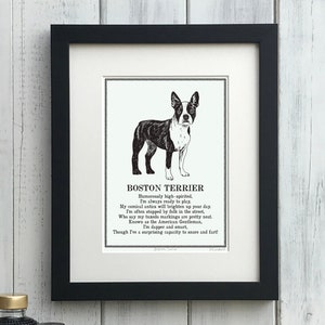 Boston Terrier Print: Personalised Illustrated Dog Art Poem