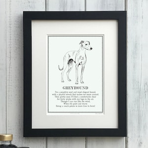 Greyhound Print: Personalised Dog Illustration & Poem Art