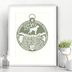 Boxer Dog Personalised Hand Lettered & Illustrated Fine Art Print: Custom Colours